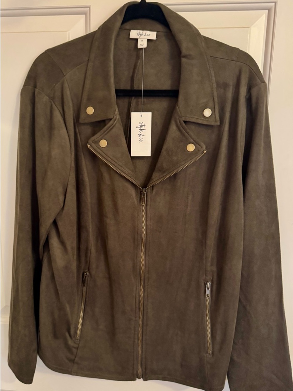 **NWT** Style & Co. Olive Suede-Look Moto Zip Jacket XL - Picture 11 of 11